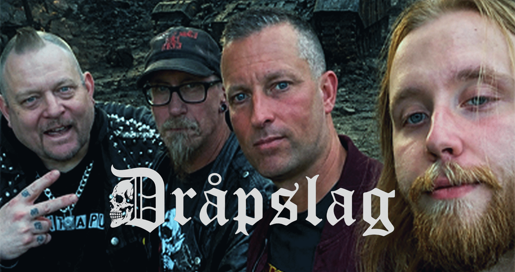 Dråpslag - Krigets Hundar - Schwedischer Oi! mit erhobenen Fäusten und Stiefeln am Boden.